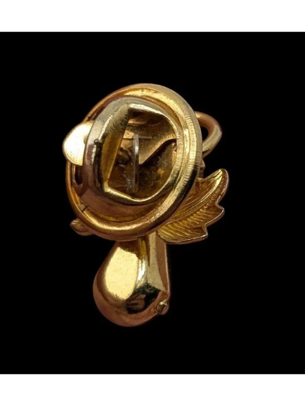 Vintage Angel Brooch Gold-Tone Green May Birthstone Accent 3/4 Inch Pin